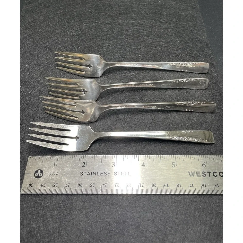 Vintage 1960s Rogers Oneida Proposal 1881 Silverplated Salad Dessert Forks Set 4